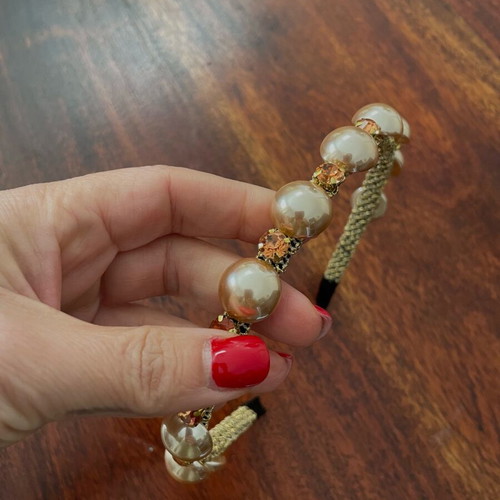 Hairband new with beige pearls and apricot faux crystals