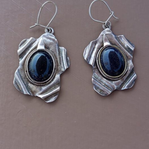 Silver 925 vintage statement earrings with blue goldstone
