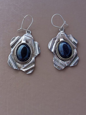 Silver 925 vintage statement earrings with blue goldstone