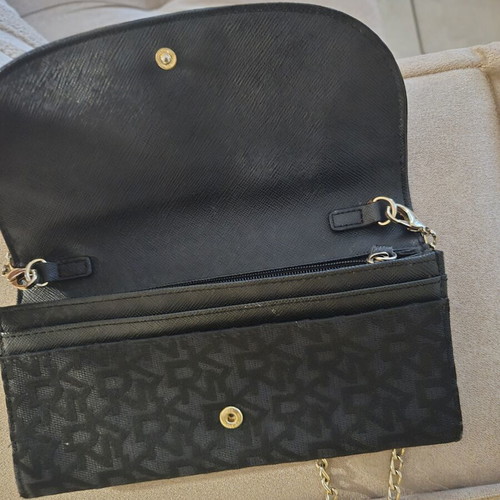 DKNY wallet and clutch used, black with shoulder chain
