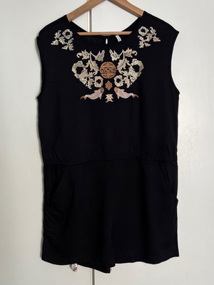 Pink Woman one-piece used, black with gold embroidery shorts