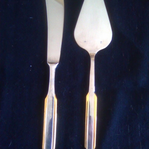 Silver-plated serving trays set of 3 with spatula and knife