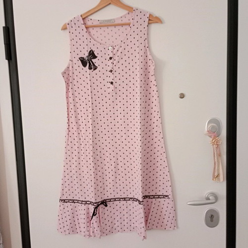Scherzo polka dot summer cotton robe and nightgown set pink black like new