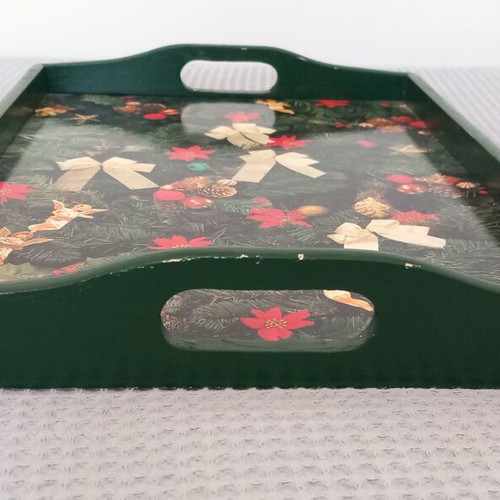Christmas wooden serving tray used