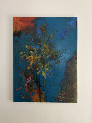 Original Abstract Acrylic Painting on Canvas, Floral Blue Art
