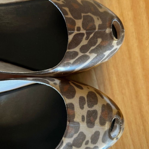 Melissa Ultragirl ballet flats used, beige leopard transparent pvc