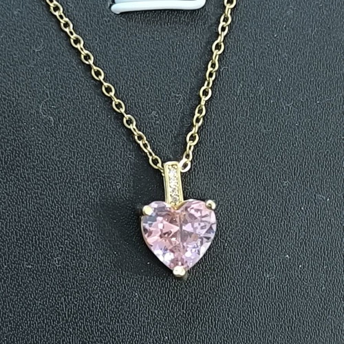Necklace with Pink Heart and Gold Tone, Elegant Women's Jewelry