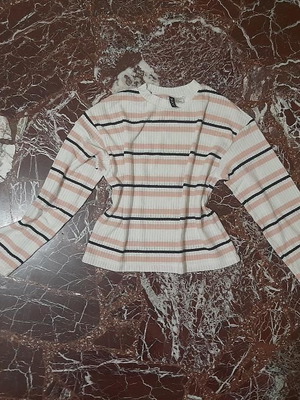 H&M γυναικεία μπλούζα σαν καινούργια, XS, ριγέ μαύρο ροζ άσπρο
