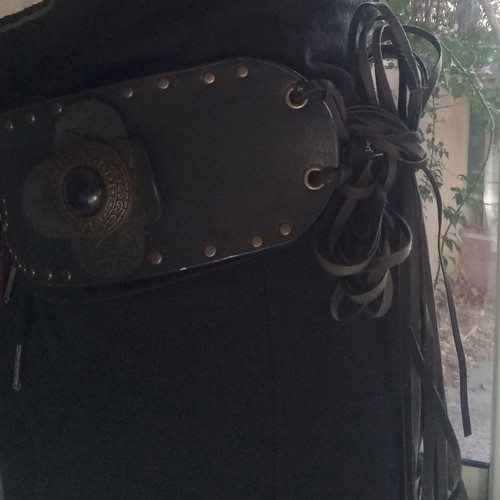 Skondras leather belt with fringes used, one size