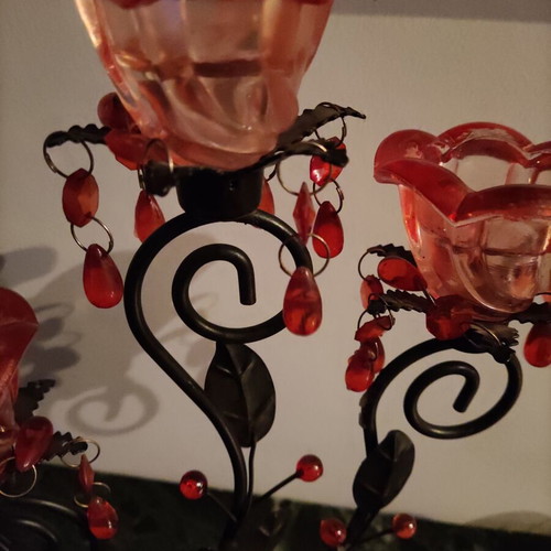 Vintage candlestick used, metal with glass