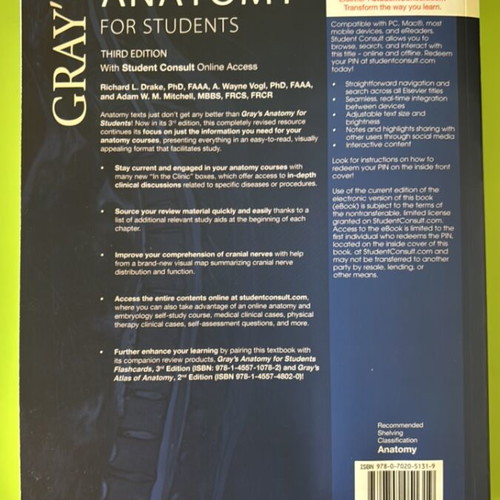 Gray's Anatomy for Students 3rd Edition like new, English