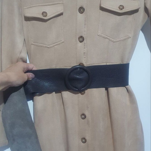 Temu women's midi dress khaki with shirt collar size S like new