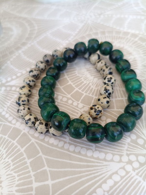Bracelets with semiprecious stones malachite and dalmatian jasper