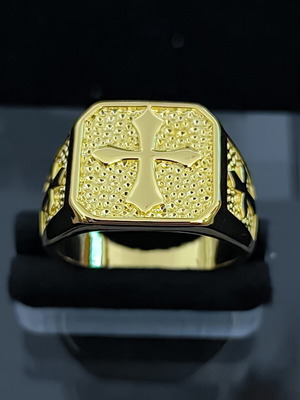 Men's ring cross gold tone statement ring new