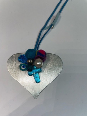 Handmade necklace like new with eye and cross multicolored, silver