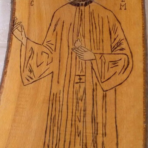Handmade saint icon pyrography on beech wood