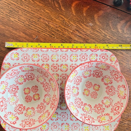 Hoff Interieur serving set like new, tray and 2 bowls boho style