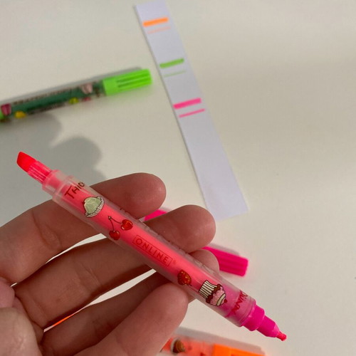 Mini highlighters used, pack of 3 with 2 tips