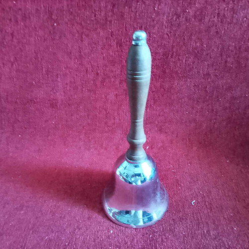 School bell 1970-80 with wooden handle and bronze plating