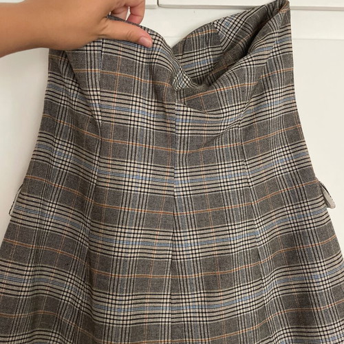 Zara strapless top large, plaid brown and grey, like new