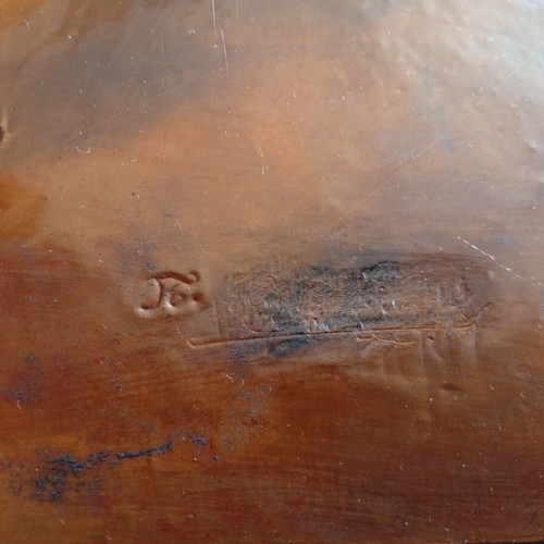 Copper embossed wall decor on wooden base, like new