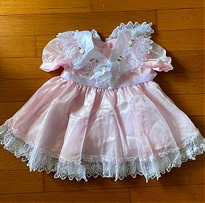 Φόρεμα παιδικό ροζ με λευκή δαντέλα για 18 -24 μηνών