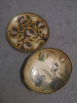 Two Vintage Handmade Brass Plates