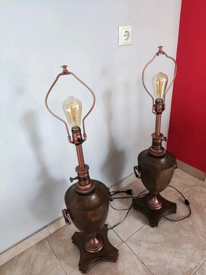 Vintage floor lamps used, set of 2, wood and metal