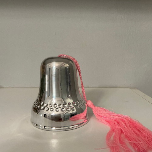 Silver music bell new with pink tassel