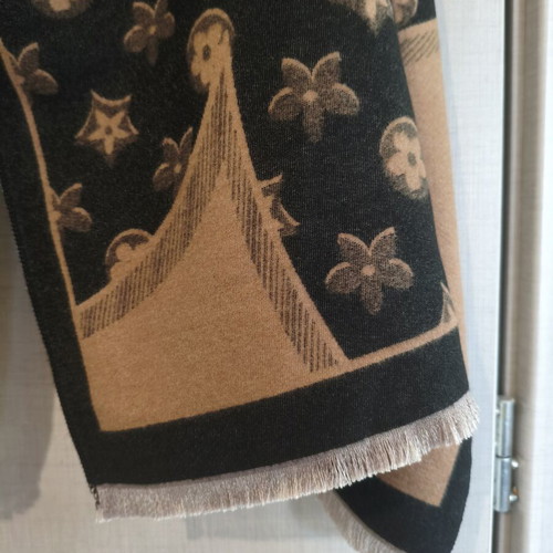 Pashmina double-sided camel and black scarf with floral and geometric prints new