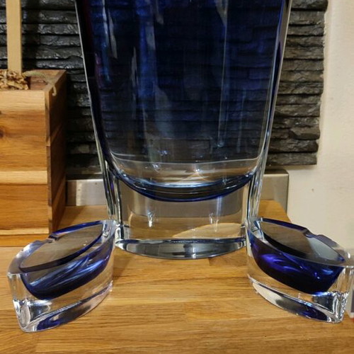 KROSNO LSA glass vase like new, set with two cobalt blue ashtrays
