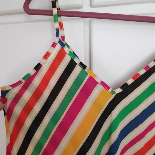 Striped multicolored midi dress with satin texture one size