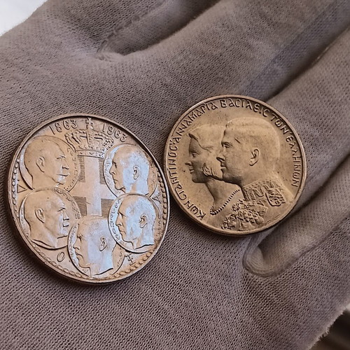 Pair of 30 Drachma coins 1963-1964 like new, Royal Weddings Kongsberg