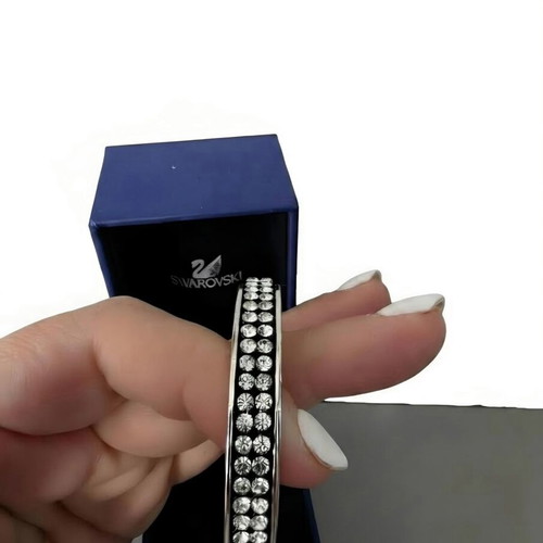 Swarovski bracelet with crystals and black leather like new