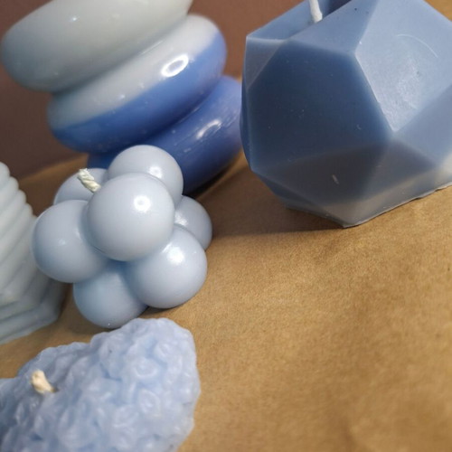 Set of 5 Handmade Blue Ombre & Geometric Decorative Candles New
