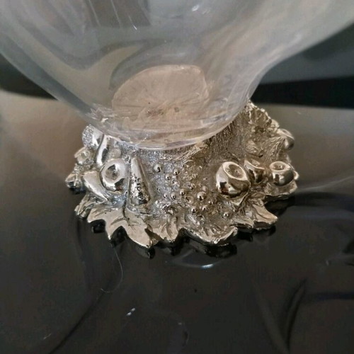 Vintage 90s Glass Decorative Vase with Silver Base like new