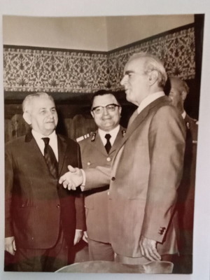 Historical photograph of Konstantinos Karamanlis with Greek officials 1975 used
