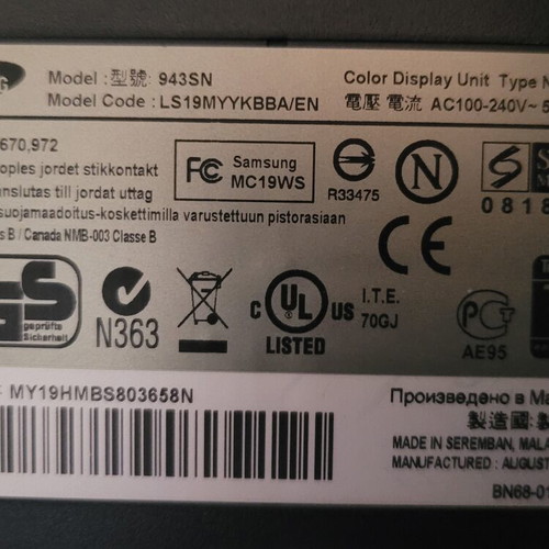 Samsung Syncmaster 943SN 19" LCD monitor