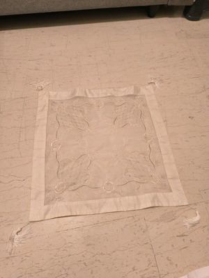 Tablecloth small white with tassels used