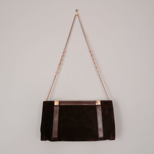 Vintage suede shoulder bag used with gold chain brown