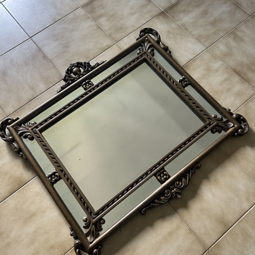 Wooden mirror used with carved vintage frame brown