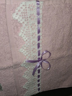 Hand towel with handmade lace and ribbon 100% cotton new