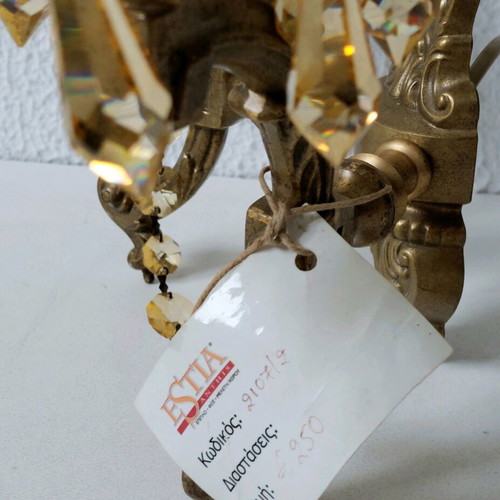 Solid brass antique double wall light new with crystals