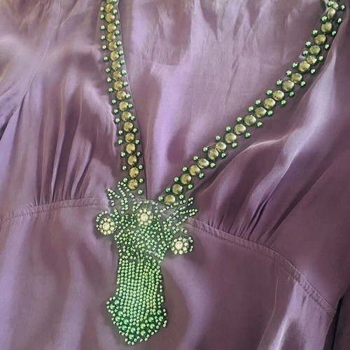 Lynn Adler silk dress new, size S, purple with bead embroidery