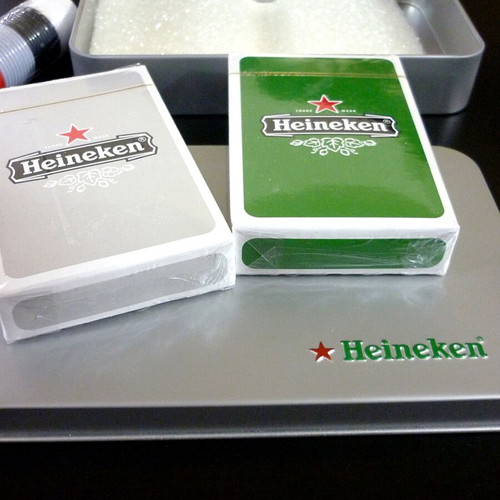 Heineken collectible playing cards with chips in metal box new