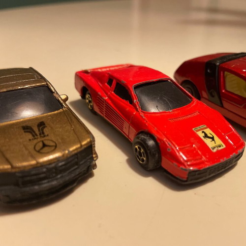 Toy car miniatures used, pack of 5, BMW Mercedes Ferrari Porsche 1985