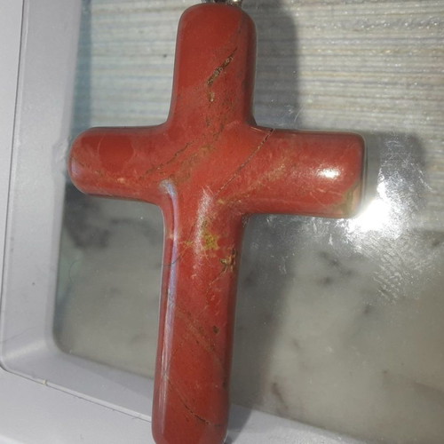 Cross made of natural red jasper stone new, size 28x40mm
