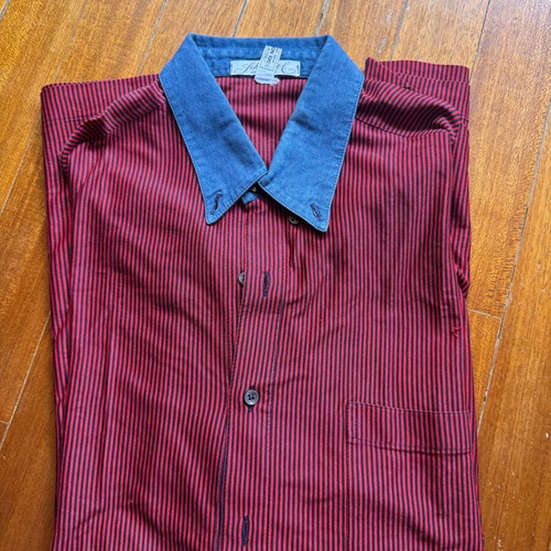 Vintage Schiatti & C. shirt like new, red-black stripe with denim collar