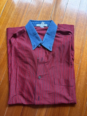 Vintage Schiatti & C. shirt like new, red-black stripe with denim collar