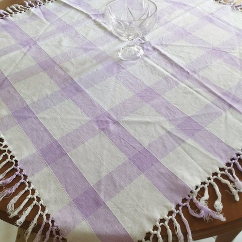 Vintage tablecloth set 2 pieces boho floral and lilac gingham with gift